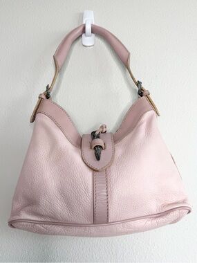 Valentino Garavani Blush Pink Leather Hobo Bag Engraved Buckle Shoulder Purse